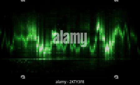 Animazione astratta di un elettrocardiogramma con LED al neon verde. Movimento. Grafico heartbeat, processo del battito del segnale EKG sul monitor del display Foto Stock