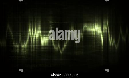 Animazione astratta di un elettrocardiogramma con LED al neon verde. Movimento. Grafico heartbeat, processo del battito del segnale EKG sul monitor del display Foto Stock