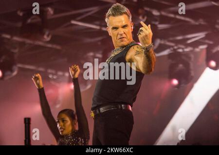 Robbie Williams Concert, Exhibition Centre, Monaco di Baviera, Germania, 27.08.2022, Europa Foto Stock