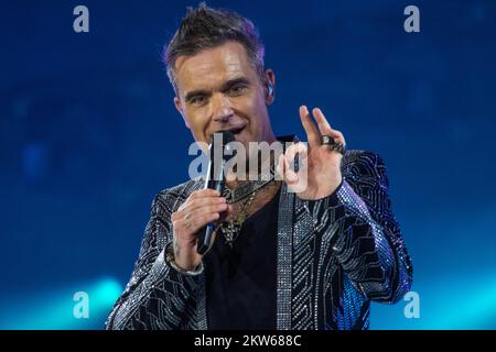 Robbie Williams Concert, Exhibition Centre, Monaco di Baviera, Germania, 27.08.2022, Europa Foto Stock