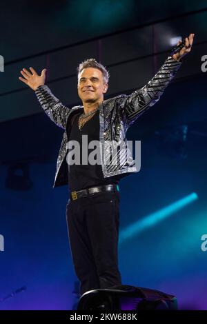 Robbie Williams Concert, Exhibition Centre, Monaco di Baviera, Germania, 27.08.2022, Europa Foto Stock