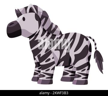 Cavallo Zebra come animale africano con striscia carina adorabile disegno stile bambola cartoon Illustrazione Vettoriale