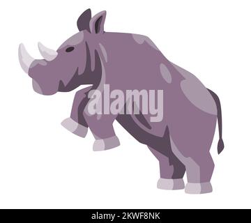 Rinoceronte gigante animale rhino in piedi con due gambe colore grigio cartoon illustrazione Illustrazione Vettoriale