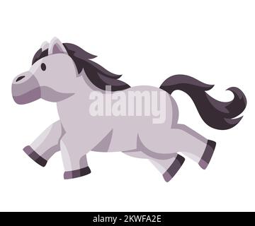 Cavallo in colore grigio esecuzione veloce disegno illustrazione carino stile cartone animato Illustrazione Vettoriale