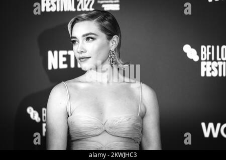 Florence Pugh ha fotografato durante il primo Gala European Premiere LA MERAVIGLIA come parte del London Film Festival, tenutosi presso il Royal Festival Hall di Londra venerdì 7 ottobre 2022 . Foto di Julie Edwards. Foto Stock