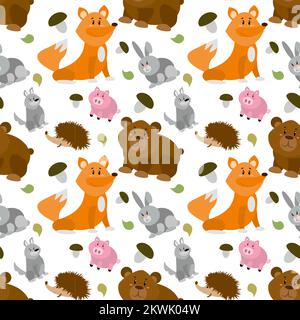 Paterna con i bambini animali volpe coniglio orsacchiotto Illustrazione Vettoriale