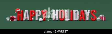 Happy Holidays banner di lettere colorate su sfondo verde 3D rendering 3D illustrazione Foto Stock