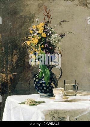 Hans Thoma Still Life pittura, bouquet di fiori selvatici, olio su tela, 1872 Foto Stock