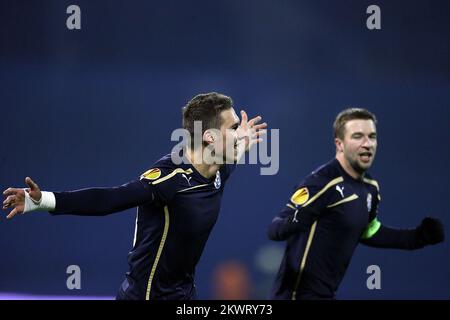 Marko Pjaca di Dinamo festeggia Foto Stock