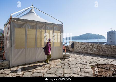 Preparativi per gli scopi del set e riprese del famoso franchise di Star Wars. Tende per la registrazione. Foto Stock