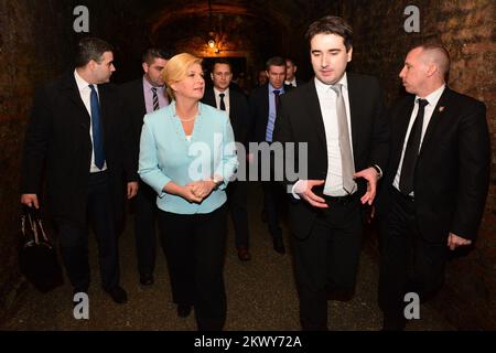 03.03.2017., Croazia, Kutjevo - l'incontro del Presidente della Repubblica di Croazia Kolinda Grabar-Kitarovic con i cittadini e i dirigenti della città di Kutjevo, E la visita del presidente e dei capi delle missioni diplomatiche e delle organizzazioni internazionali accreditate nella Repubblica di Croazia alla società cantine Kutjevo Inc. Nell'ambito del progetto Feel Croatia. Foto: Ivica Galovic/PIXSELL Foto Stock