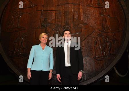 03.03.2017., Croazia, Kutjevo - l'incontro del Presidente della Repubblica di Croazia Kolinda Grabar-Kitarovic con i cittadini e i dirigenti della città di Kutjevo, E la visita del presidente e dei capi delle missioni diplomatiche e delle organizzazioni internazionali accreditate nella Repubblica di Croazia alla società cantine Kutjevo Inc. Nell'ambito del progetto Feel Croatia. Foto: Ivica Galovic/PIXSELL Foto Stock