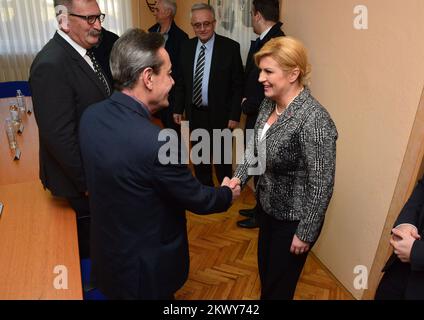 03.03.2017., Croazia, Kutjevo - l'incontro del Presidente della Repubblica di Croazia Kolinda Grabar-Kitarovic con i cittadini e i dirigenti della città di Kutjevo, E la visita del presidente e dei capi delle missioni diplomatiche e delle organizzazioni internazionali accreditate nella Repubblica di Croazia alla società cantine Kutjevo Inc. Nell'ambito del progetto Feel Croatia. Foto: Ivica Galovic/PIXSELL Foto Stock