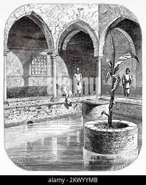 Interno di una casa tradizionale nella città vecchia di Tripoli nel 1850, Libia. Nord Africa Foto Stock