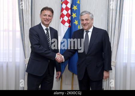 19.05.2017., Zagabria, Croazia - il presidente del Parlamento croato Gordan Jandrokovic ha ricevuto oggi il presidente del Parlamento europeo Antonio Tajani. Foto: Patrik Macek/PIXSELL Foto Stock