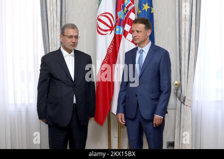 28.06.2017., Croazia, Zagabria - il Presidente del Parlamento croato Gordan Jandrokovic ha ricevuto oggi il Ministro del lavoro, delle cooperative e degli affari sociali della Repubblica islamica dell'Iran Ali Rabiei. Foto: Patrik Macek/PIXSELL Foto Stock