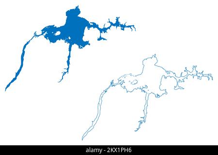 Lago Narva serbatoio (Russia, Federazione russa, Repubblica di Estonia) mappa vettore illustrazione, schizzo di scrittura Narva veehoidla mappa Illustrazione Vettoriale