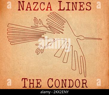 Geoglifo del condor da Nazca, le linee Nazca, deserto Nazca, Perù Foto Stock