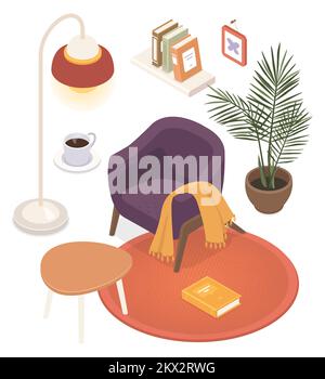 Arredamento accogliente - moderna grafica vettoriale colorata isometrica Illustrazione Vettoriale