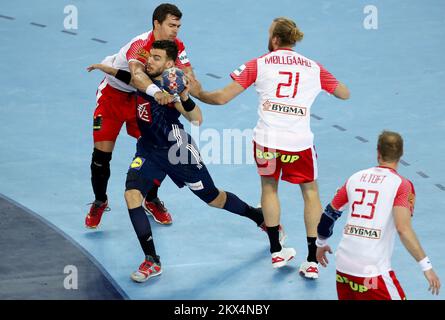 28.01.2018., Arena Zagreb, Zagabria, Croazia - Campionato europeo di pallamano 2018, partita per il 3rd° posto, Francia vs Danimarca. Nedim Remili Foto: Igor Kralj/PIXSELL Foto Stock