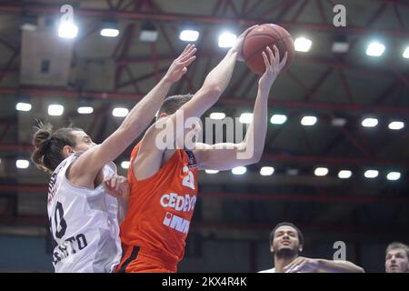 31.01.2018., Croazia, Zagabria - turno 5 di 7days Eurocup Top 16 partita di basket tra Cedevita Zagreb e Dolomiti energia Trento. Ivan Ramljak, Toto Forray. Foto: Luka Stanzl/PIXSELL Foto Stock