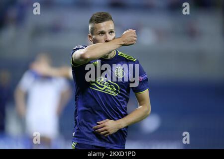 ZAGABRIA, CROAZIA - 18 SETTEMBRE: Mislav Orsic di GNK Dinamo Zagreb festeggia il gol durante la partita della UEFA Champions League C tra GNK Dinamo e Atalanta B.C. allo Stadio Maksimir il 18 settembre 2019 a Zagabria, Croazia. Foto: Igor soban/PIXSELL Foto Stock