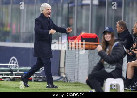 MILANO, ITALIA - 26 NOVEMBRE: Gian Piero Gasperini allenatore capo di Atalanta festeggia dopo un gol durante la partita di gruppo C della UEFA Champions League tra Atalanta e Dinamo Zagreb allo Stadio Giuseppe Meazza il 26 novembre 2019 a Milano. Foto: Slavko Midzor/PIXSELL Foto Stock
