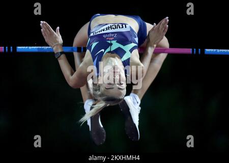 Yuliya Levchenko dell'Ucraina salta nell'High Jump femminile al World Challenge IAAF Zagreb 2020 - 70. Memorial Boris Hanzekovic al Parco dello Sport Mladost a Zagabria, Croazia il 15 settembre 2020. Foto: Igor Kralj/PIXSELL Foto Stock