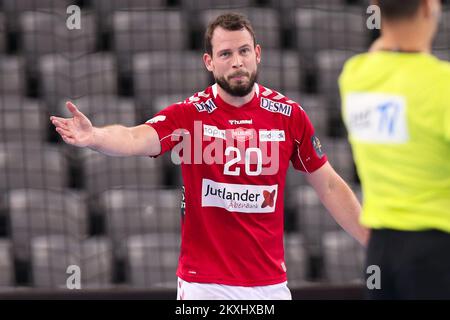 Christiansen Mads di Aalborg Handbold durante la partita della EHF Champions League tra HC PPD Zagreb e Aalborg Handbold nell'Arena Zagreb, Zagabria, Croazia il 30 settembre 2020. Foto: Luka Stanzl/PIXSELL Foto Stock