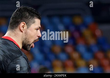 CAIRO, EGITTO - 23 GENNAIO: Portiere Ivan Pesic di Croazia durante il Campionato del mondo IHF di II categoria 27th tra Argentina e Croazia al Cairo Stadium Sports Hall il 23 gennaio 2021 al Cairo, Egitto. Foto: Slavko Midzor/PIXSELL Foto Stock