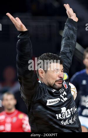 CAIRO, EGITTO - 23 GENNAIO: Portiere Ivan Pesic di Croazia durante il Campionato del mondo IHF di II categoria 27th tra Argentina e Croazia al Cairo Stadium Sports Hall il 23 gennaio 2021 al Cairo, Egitto. Foto: Slavko Midzor/PIXSELL Foto Stock