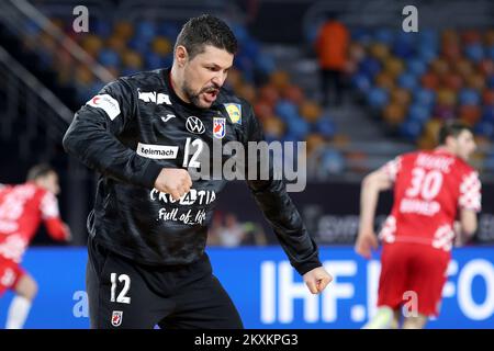 CAIRO, EGITTO - 23 GENNAIO: Portiere Ivan Pesic di Croazia durante il Campionato del mondo IHF di II categoria 27th tra Argentina e Croazia al Cairo Stadium Sports Hall il 23 gennaio 2021 al Cairo, Egitto. Foto: Slavko Midzor/PIXSELL Foto Stock