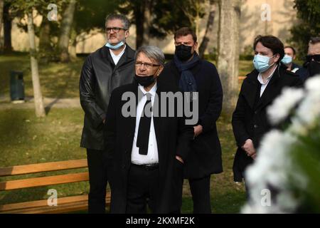 L'ex allenatore di calcio Miroslav Ciro Blazevic partecipa ai funerali dell'ex calciatore e allenatore Cico Zlatko Kranjcar a Zagabria, Croazia, il 5 marzo 2021. Foto: Marko Lukunic/PIXSELL Foto Stock