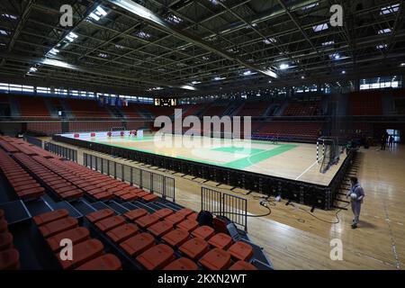 Vista generale della City Arena Husejin Smajlovic Priore UEFA Futsal EURO 2022 Qualification Match tra Bosnia-Erzegovina e Serbia alla City Arena Husejin Smajlovic di Zenica, Bosnia-Erzegovina il 14 aprile 2021. Foto: Armin Durgut/PIXSELL Foto Stock