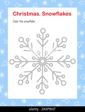 Fiocco di neve semplice contorno cartoni animati colorazione pagina vettoriale illustrazione, vacanze invernali Natale e Capodanno stampabile educativo o tempo libero gioco, foglio di lavoro attività per i bambini, risorse per gli insegnanti Illustrazione Vettoriale