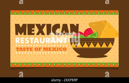Offerta di cibo messicano, pagina web. Banner di atterraggio con promo, illustrazione vettoriale. Ristorante messicano. Illustrazione Vettoriale