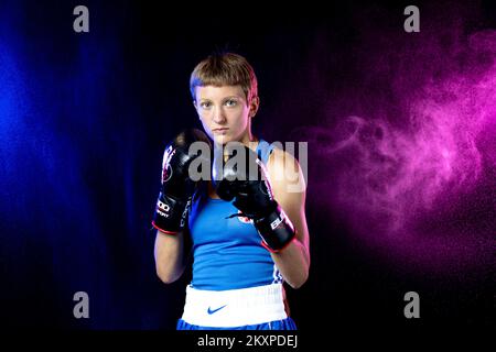 Nikolina Cacic foto a Zagabria, Croazia il 02. Luglio 2021. È diventata la prima Olympian di boxe croata nella storia dopo aver vinto i Giochi Olimpici di Tokyo nella categoria 57 kg alle qualificazioni olimpiche di Parigi. Foto: Igor Kralj/PIXSELL Foto Stock