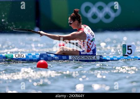 Anamaria Govorcinovic del Team Croatia compete durante il Kayak Single 500m Quarterfinal 4 del giorno dodici dei Giochi Olimpici di Tokyo 2020 al Sea Forest Waterway il 04 agosto 2021 a Tokyo, Giappone. Foto: Igor Kralj/PIXSELL Foto Stock