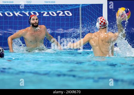 Durante la Classifica del menâ 5th-6th incontro tra Croazia e Stati Uniti il 16° giorno dei Giochi Olimpici di Tokyo 2020 presso il Centro Water Polo di Tatsumi il 08 agosto 2021 a Tokyo, Giappone. Foto: Igor Kralj/PIXSELL Foto Stock