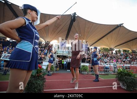 ZAGABRIA, CROAZIA - 14 SETTEMBRE: L'atleta croato in pensione Blanka Vlasic all'apertura della IAAF World Challenge Zagreb 2021 - 71st Boris Hanzekovic Memorial al parco universitario il 14 settembre 2021 a Zagabria, Croazia. (Foto di Goran Stanzl/Pixsell/MB Media/Getty Images) Foto Stock