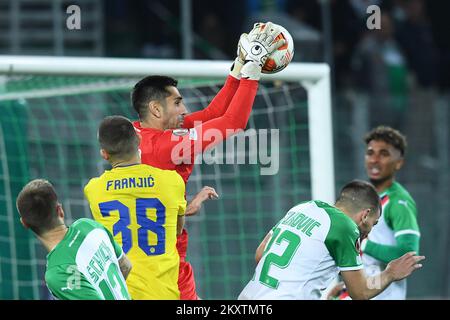 VIENNA, AUSTRIA - 21 OTTOBRE: Goleeper di SK Rapid Wien Paul Gartler in azione durante la partita H del gruppo UEFA Europa League tra Rapid Wien e Dinamo Zagreb allo stadio Allianz il 21 ottobre 2021 a Vienna, Austria. Foto: Marko Lukunic/PIXSELL Foto Stock