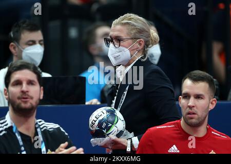 BUDAPEST, UNGHERIA - 16 GENNAIO: Tifosi durante la partita maschile EHF EURO 2022 tra Portogallo e Ungheria all'Arena multifunzionale del 16 gennaio 2022 a Budapest, Ungheria. Foto: Sanjin Strukic/PIXSELL Foto Stock