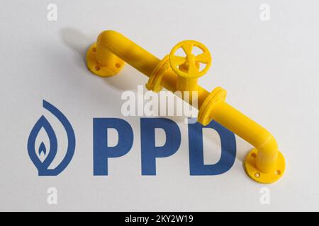 Illustrazione per la Prvo plinarsko druvo (Croatian First gas Company (PPD)), che è una delle entità più significative sul mercato del gas e il maggiore importatore di gas naturale nella Repubblica di Croazia il 28 luglio 2022. Prvo plinarsko drustvo (PPD) è una società privata croata di Vukovar che si occupa dell'importazione, della vendita, della fornitura e della distribuzione di gas naturale. Foto: Davor Puklavec/PIXSELL Foto Stock