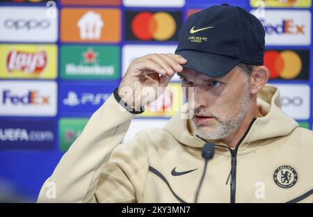 Thomas Tuchel parla ai media durante una conferenza stampa di Chelsea in vista della partita UEFA Champions League Group e contro Dinamo Zagreb allo stadio Maksimir il 05 settembre 2022, a Zagabria, in Croazia. Foto: Slavko Midzor/PIXSELL Foto Stock