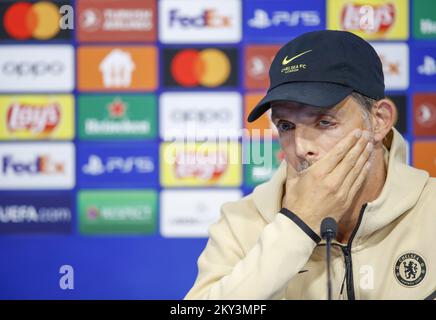 Thomas Tuchel parla ai media durante una conferenza stampa di Chelsea in vista della partita UEFA Champions League Group e contro Dinamo Zagreb allo stadio Maksimir il 05 settembre 2022, a Zagabria, in Croazia. Foto: Slavko Midzor/PIXSELL Foto Stock