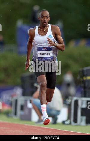 ZAGABRIA, CROAZIA - 11 SETTEMBRE: Alexis Copello dell'Azerbaigian compete nel Triple Jump degli uomini durante il World Athletics Continental Tour Gold 2022 - 72nd Boris Hanzekovic Memorial allo stadio Mladost il 11 settembre 2022 a Zagabria, Croazia. Foto di Igor Kralj/Pixsell Foto Stock