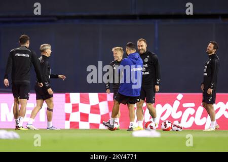 Allenamento nazionale danese presso lo stadio Maksimir di Zagabria, Croazia, il 21 settembre 2022. La Danimarca giocherà domani una partita della UEFA Nations League contro la Croazia. Foto: Goran Stanzl/PIXSELL Foto Stock