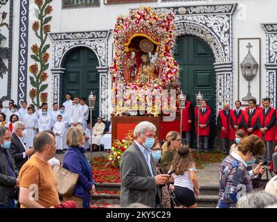 L'immagine del Signore Santo Cristo dei Miracoli alla processione in suo onore a Ponta Delgada Foto Stock