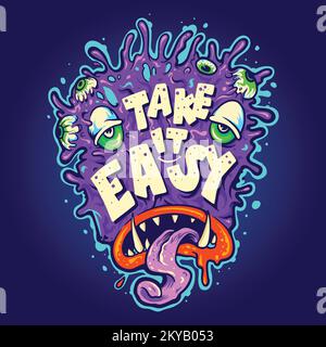 Carattere mostro prendere facile illustrazioni vettoriali per il vostro logo di lavoro, t-shirt merchandise, adesivi e disegni di etichette, poster, biglietti di auguri pubblicità Illustrazione Vettoriale