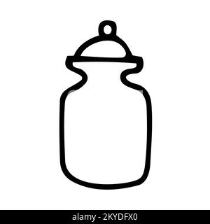 Barattolo per spezie. Contenitore con coperchio su sfondo bianco. Utensili da cucina intimi disegnati a mano, piatti per cibo, cucina. Caffè, organizzazione Illustrazione Vettoriale